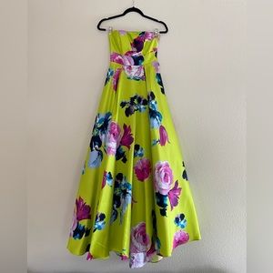 Chartreuse floral strapless dress